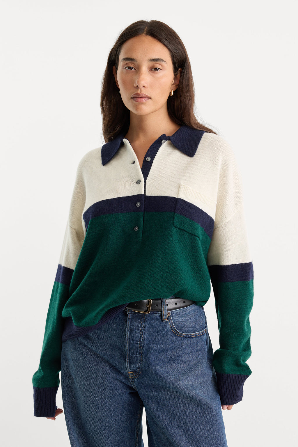 Luxury THE OVERSIZED RUGBY SWEATER FOREST BLOCKED STRIPE