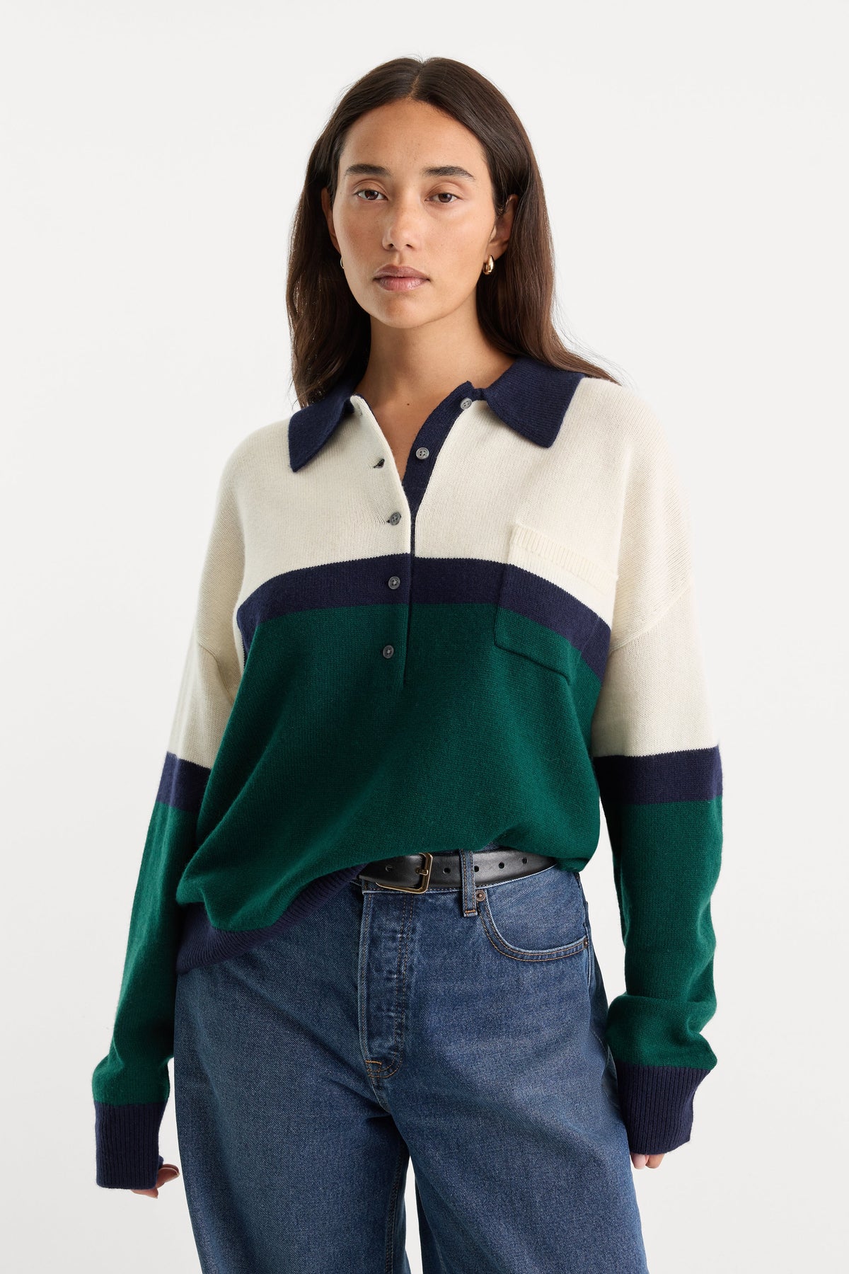 Luxury THE OVERSIZED RUGBY SWEATER FOREST BLOCKED STRIPE