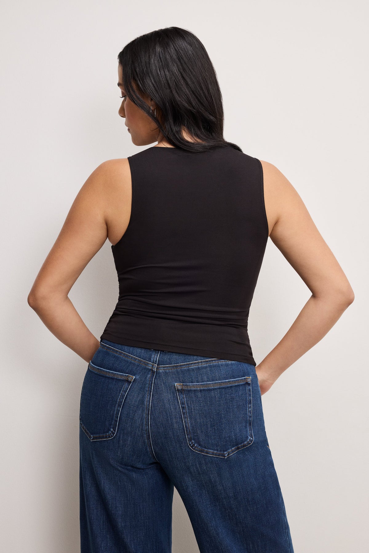 Luxury STRETCH JERSEY RUCHED TANK TOP BLACK001