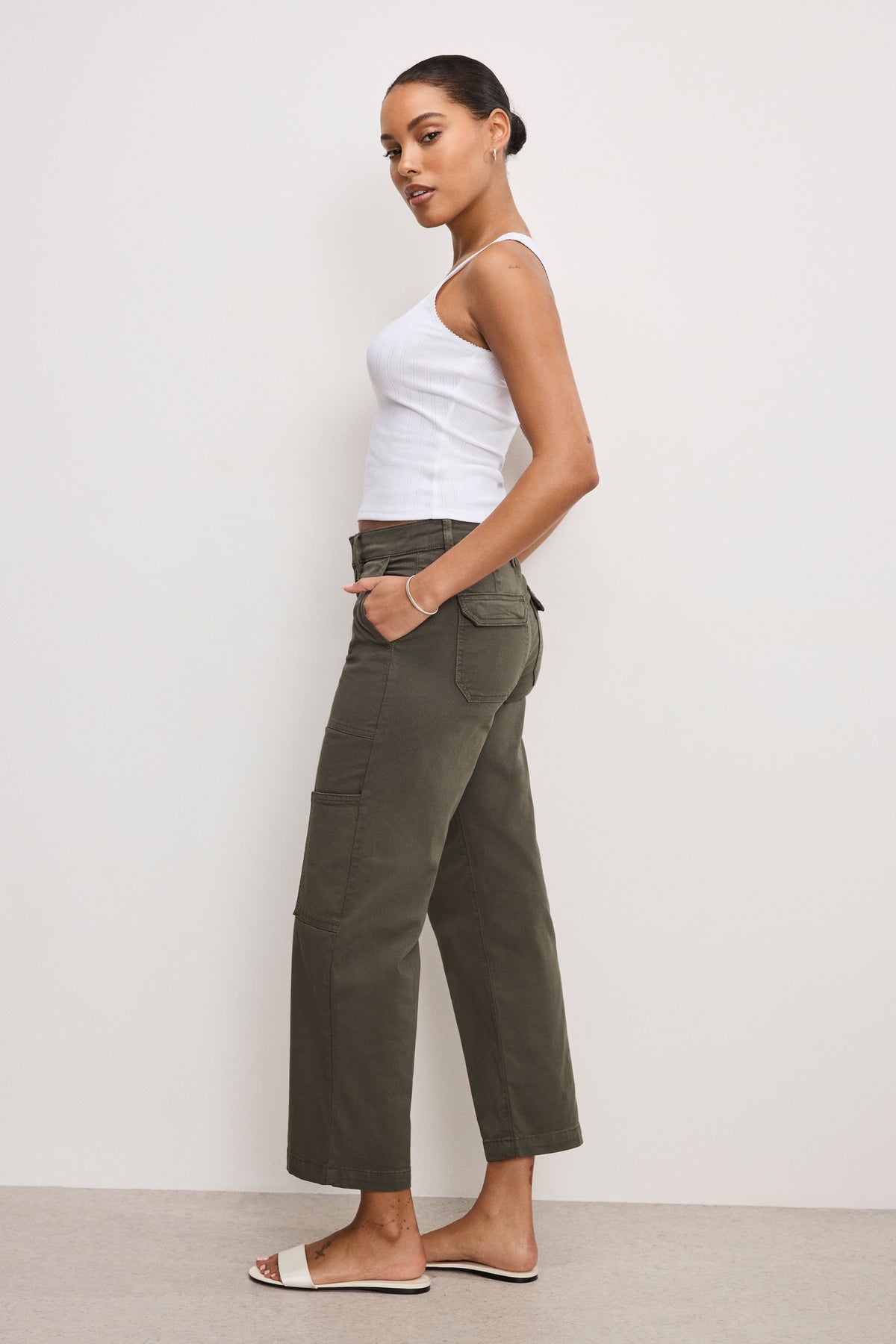 Luxury CARGO CROPPED TWILL PANTS FATIGUE001