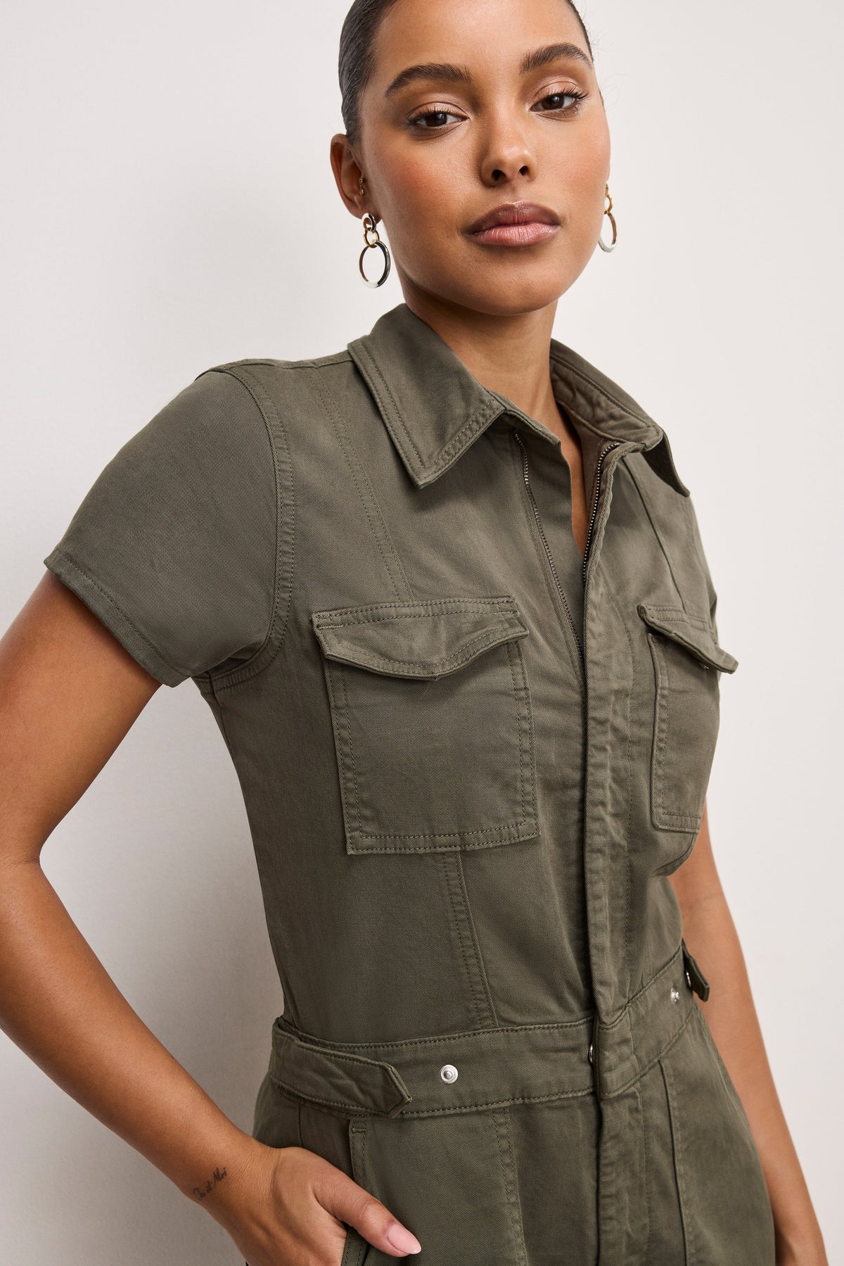 Luxury FIT FOR SUCCESS TWILL PALAZZO CROPPED JUMPSUIT FATIGUE001