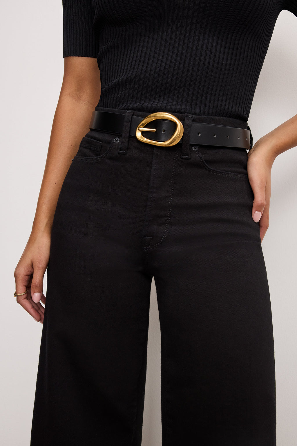 Luxury NEVER FADE GOOD WAIST CROPPED PALAZZO JEANS BLACK001