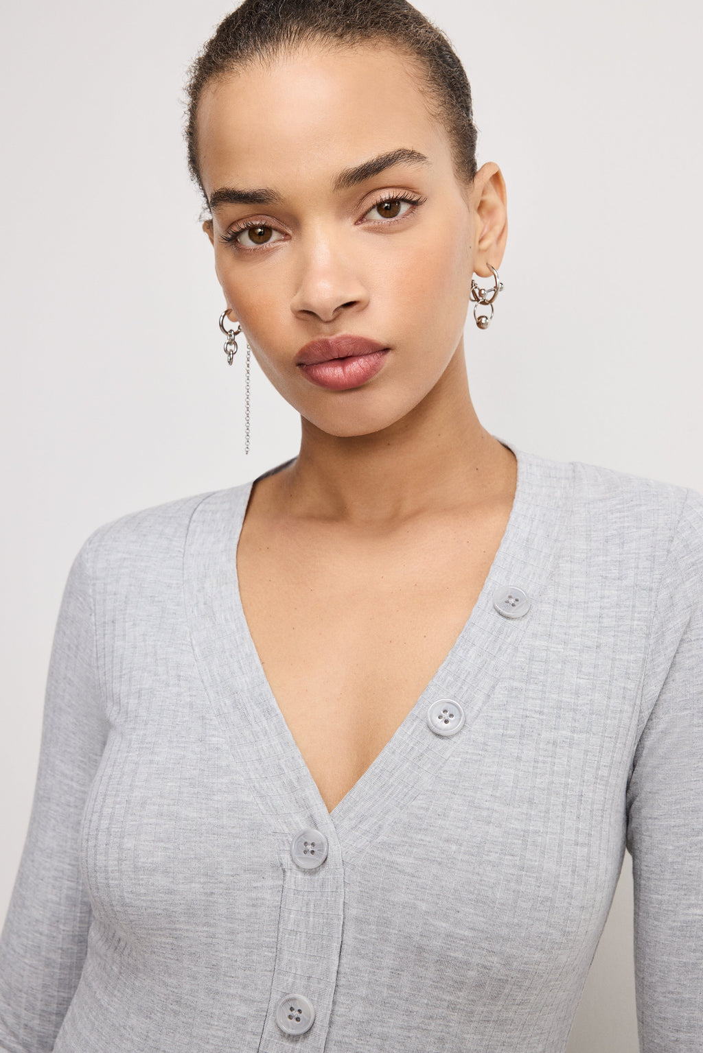 Luxury RIBBED HENLEY BODYSUIT HEATHER GREY001