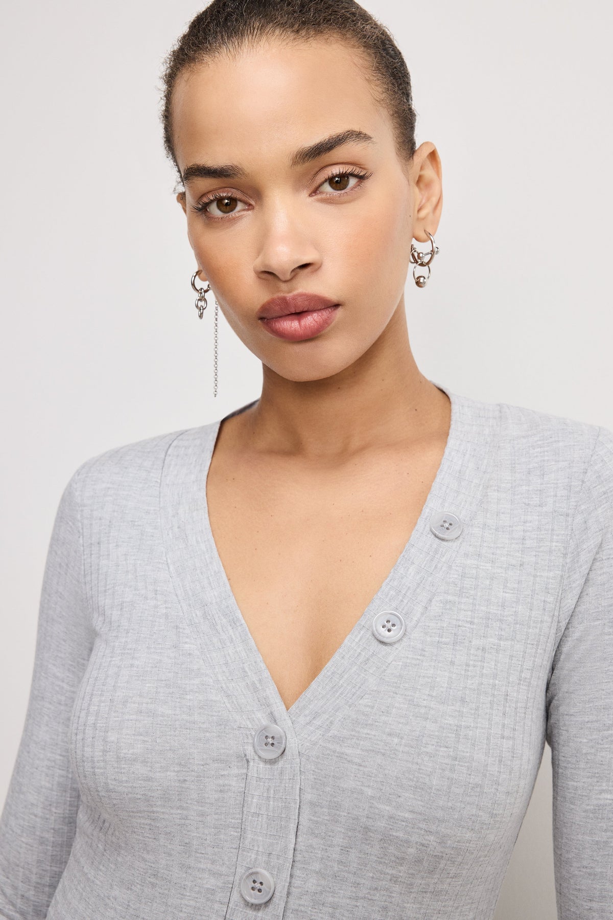 Luxury RIBBED HENLEY BODYSUIT HEATHER GREY001