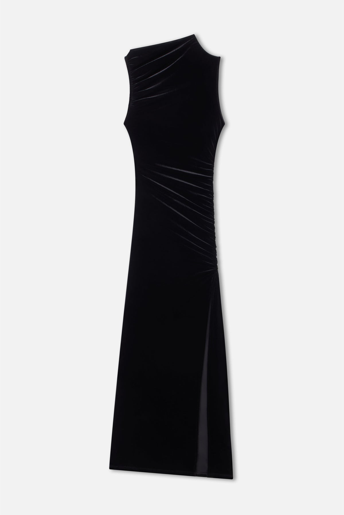 Luxury VELVET HIGH NECK MAXI DRESS BLACK001