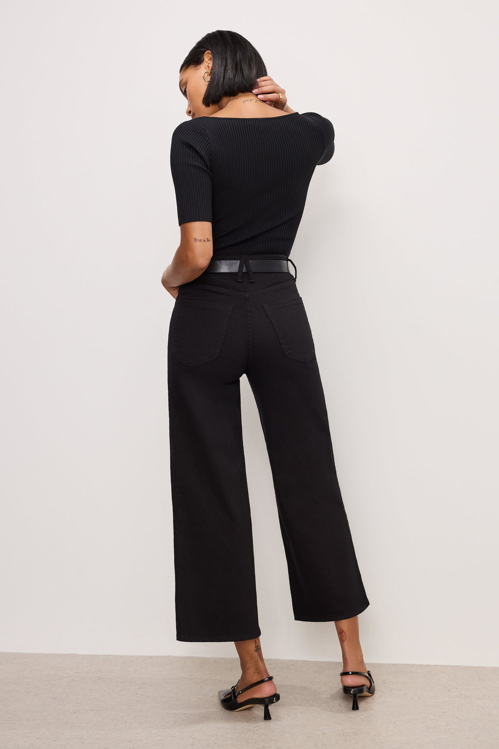 Luxury NEVER FADE GOOD WAIST CROPPED PALAZZO JEANS BLACK001
