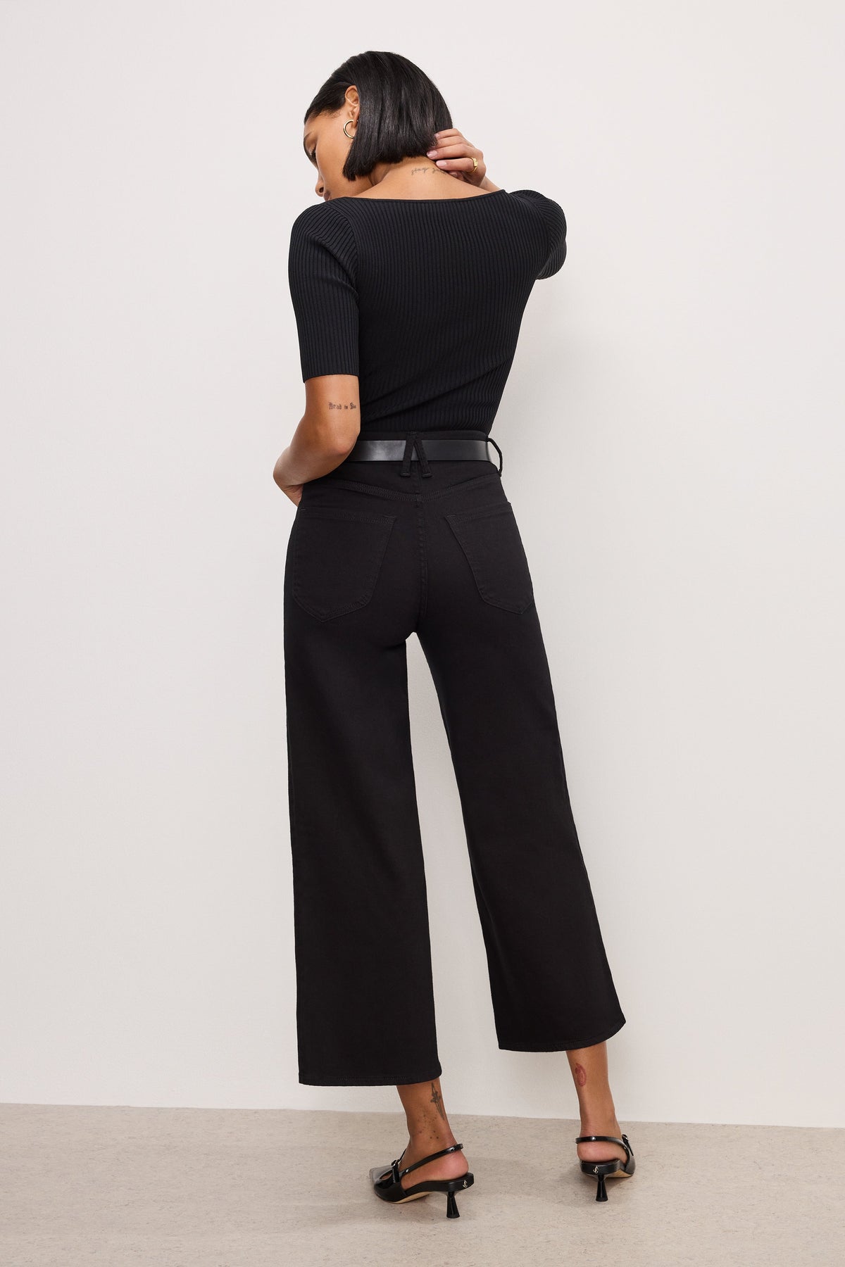 Luxury NEVER FADE GOOD WAIST CROPPED PALAZZO JEANS BLACK001
