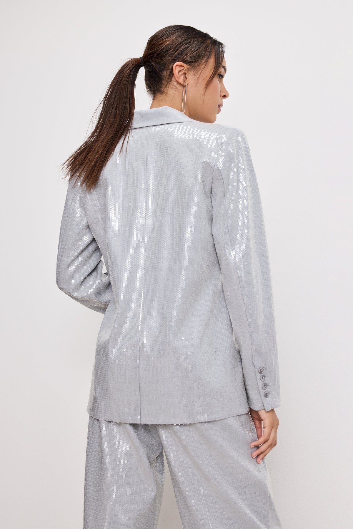 Luxury SEQUIN OVERSIZED BLAZER HEATHER GREY001