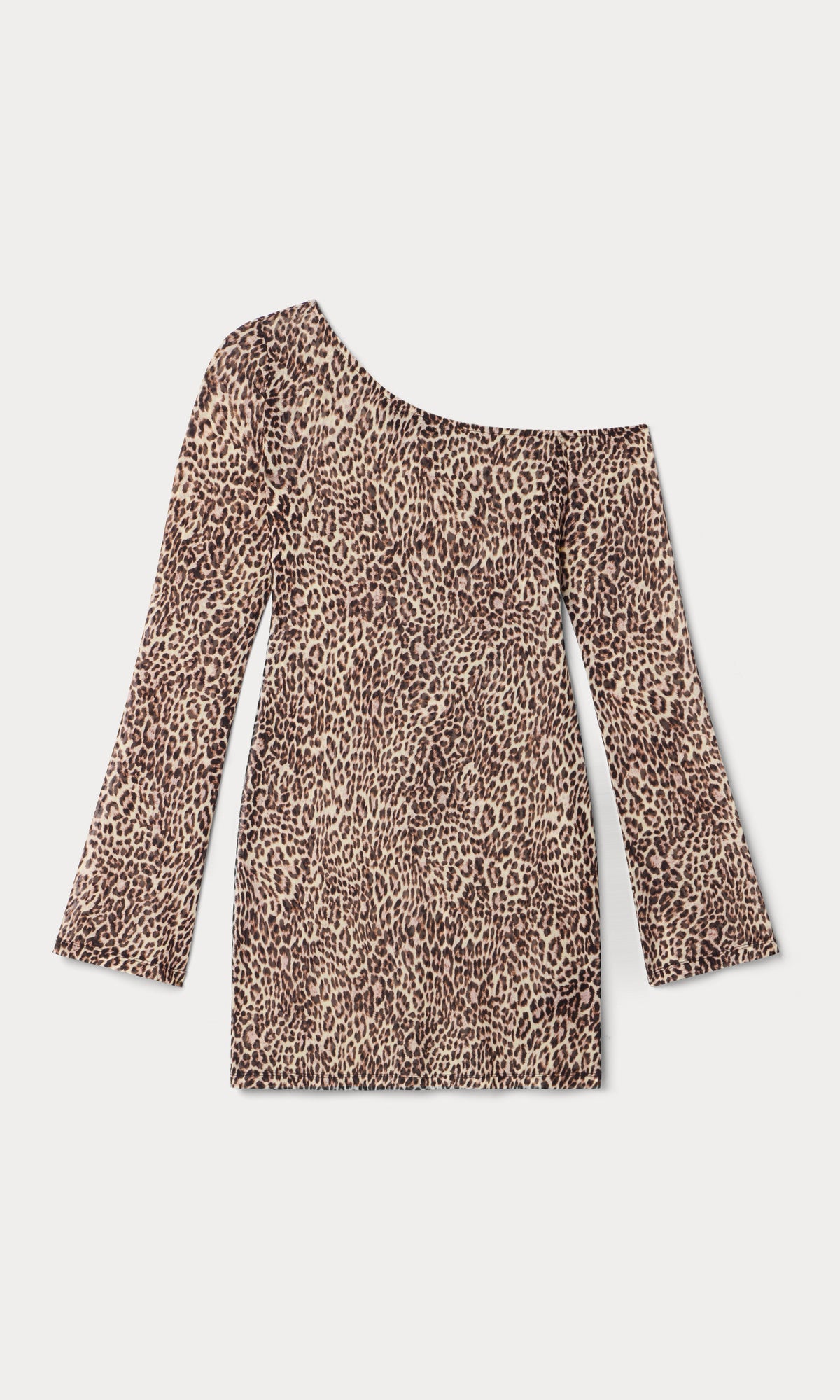 Luxury PRINT MESH ASYMMETRIC LONG SLEEVE MINI DRESS LUCKY LEOPARD001