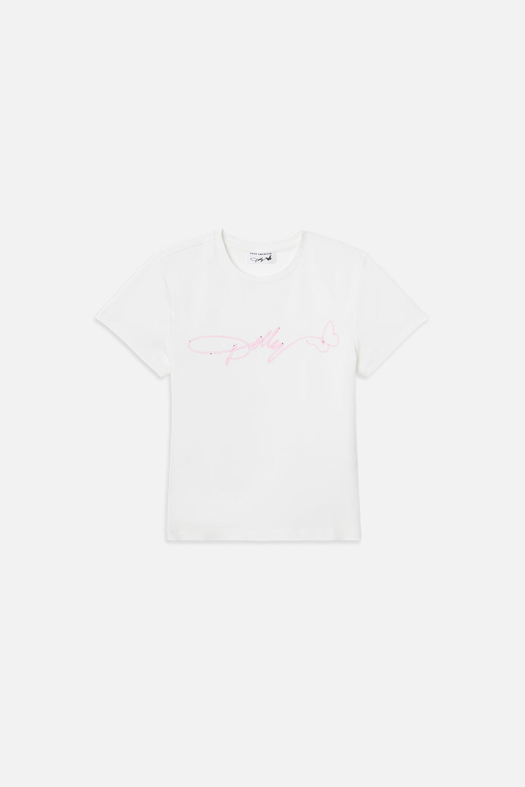 Luxury DOLLY SIGNATURE SUPER STRETCH BABY TEE WHITEDOLLY PINK