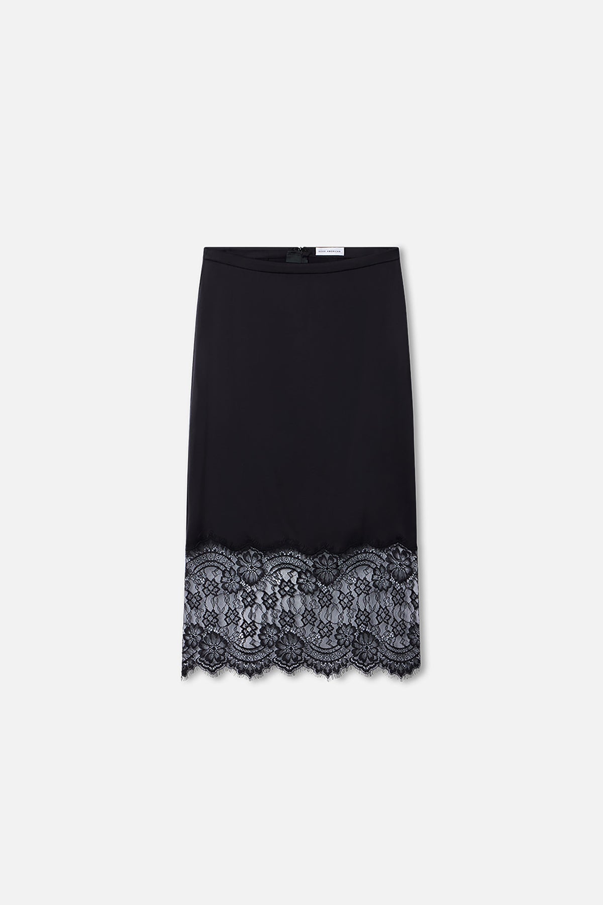Luxury SATIN LACE SLIP MIDI SKIRT BLACK001