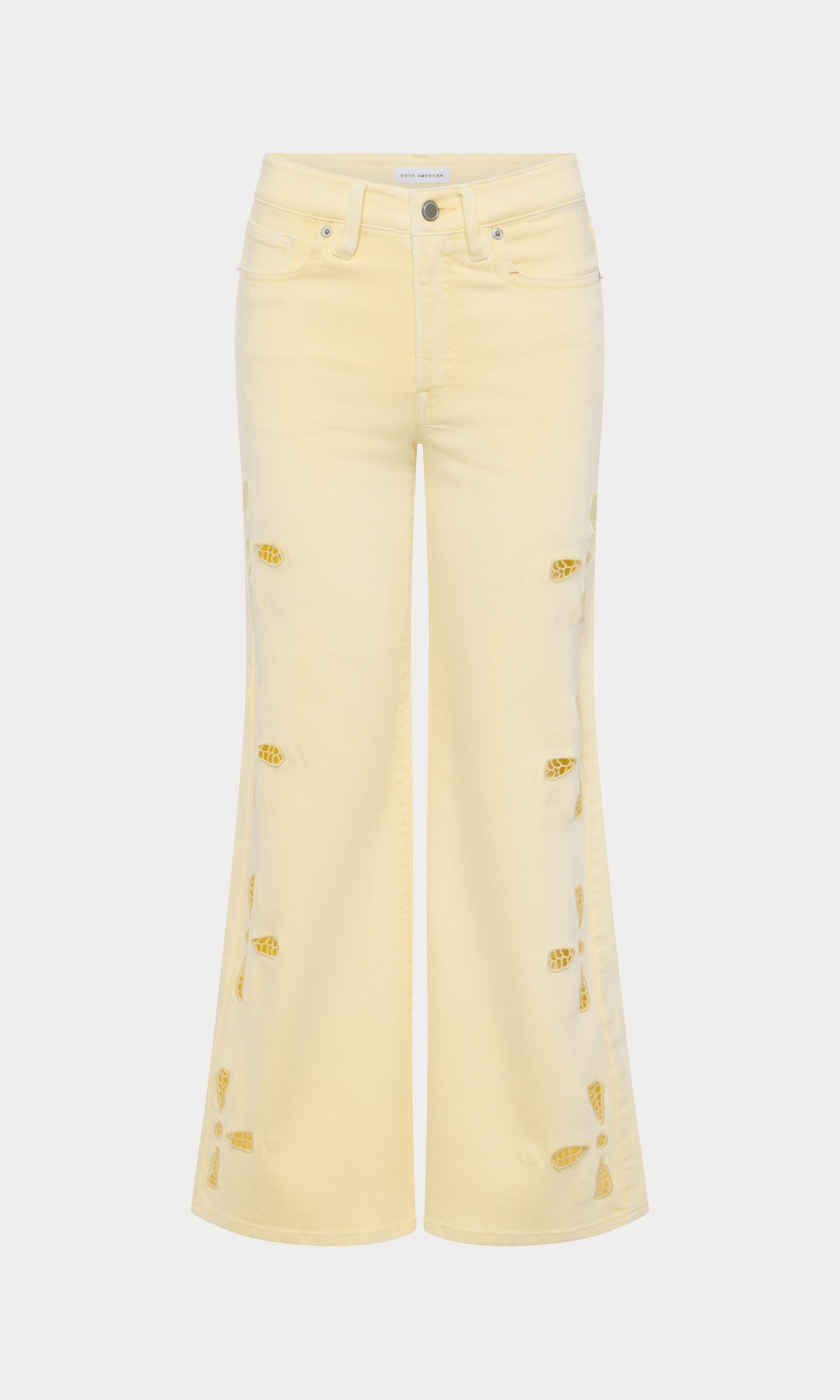 Luxury GOOD WAIST PALAZZO ANKLE EMBROIDERED JEANS ANISE YELLOW