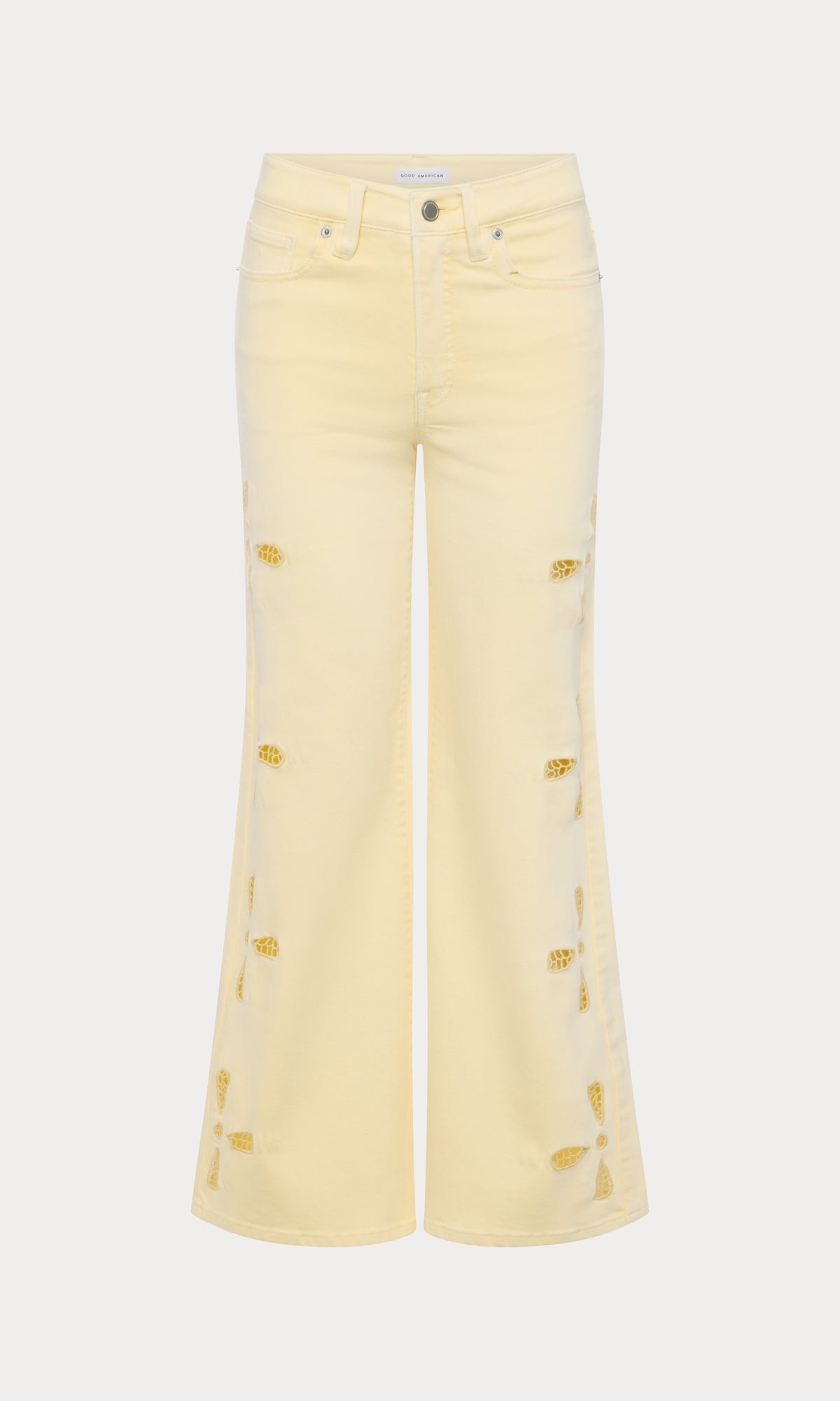 Luxury GOOD WAIST PALAZZO ANKLE EMBROIDERED JEANS ANISE YELLOW