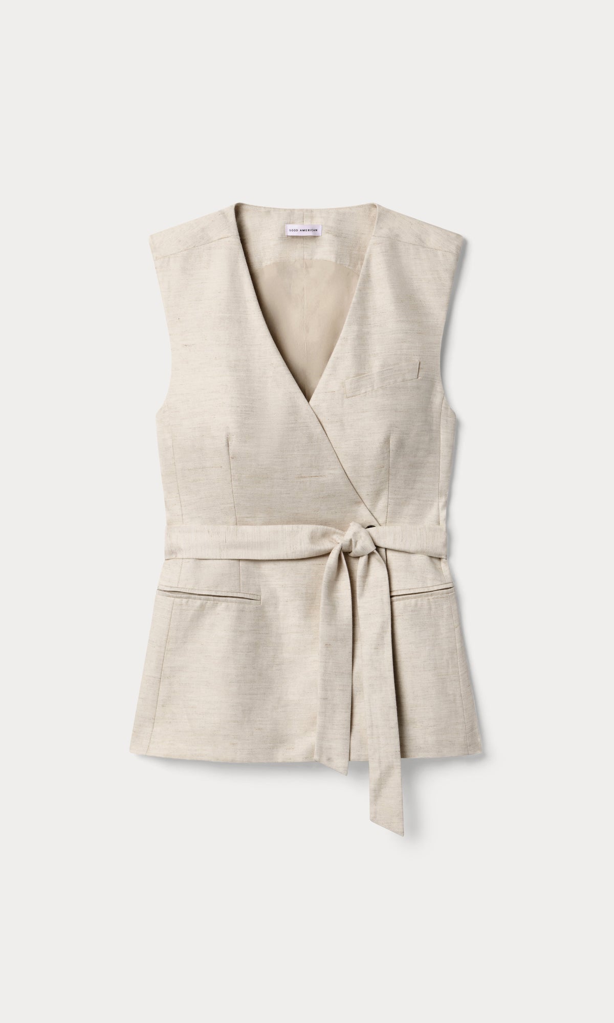 Luxury LINEN SLEEVELESS BELTED VEST OAT