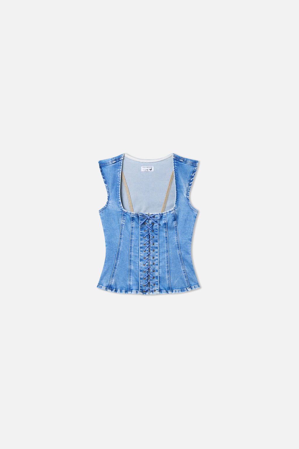 Luxury DOLLY LACE UP PEPLUM TOP INDIGO1090