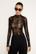 Luxury LACE MOCK NECK BODYSUIT BLACK001