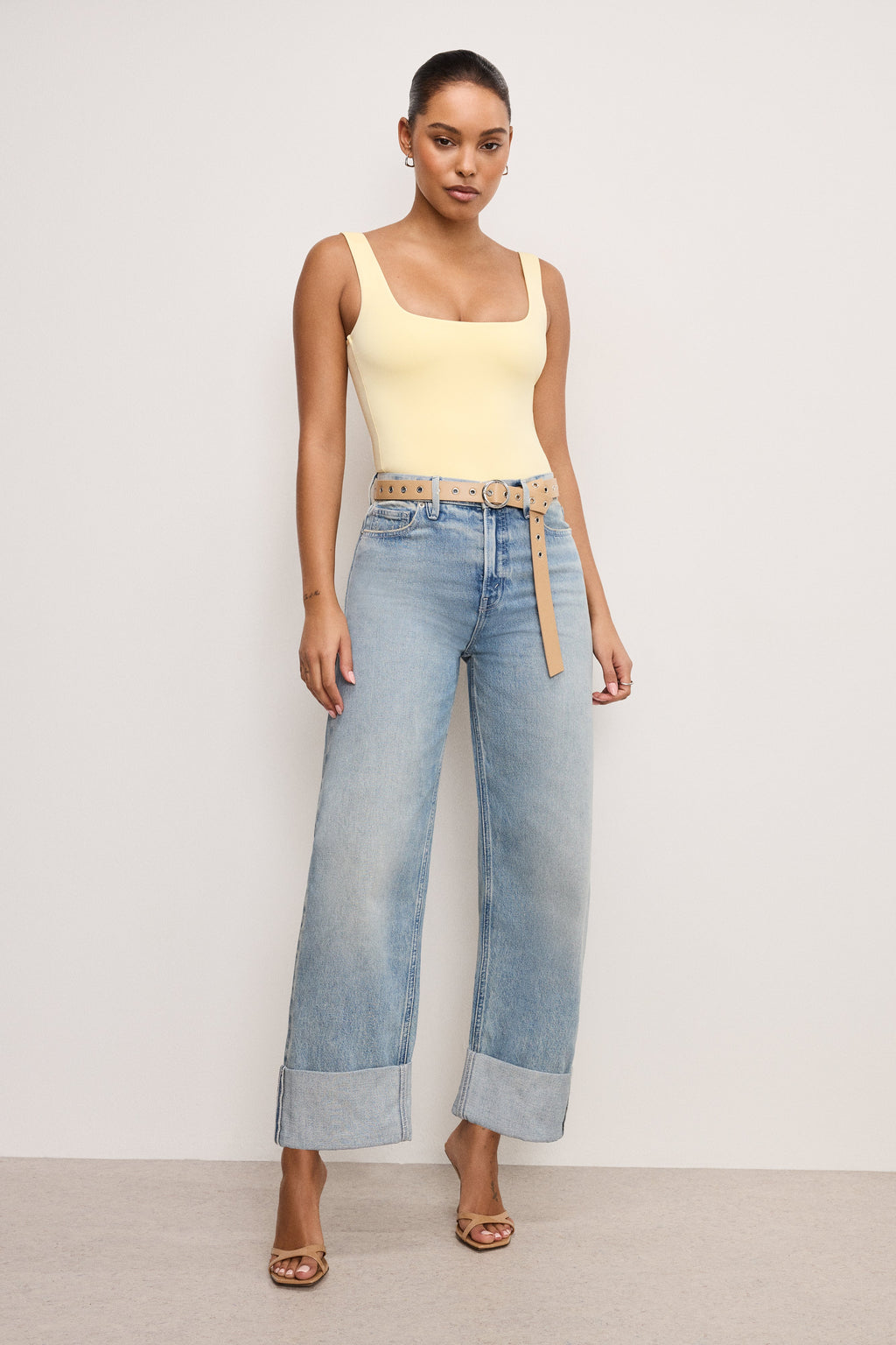 Luxury SKINNY EYELET BELT TAN002