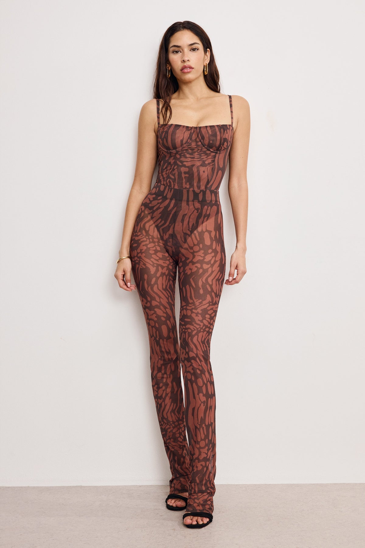Luxury MESH MICRO BOOT LEGGINGS JAVA WARPED LEOPARD001