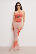 Luxury GAUZE MESH MAXI DRESS MAUVE TROPICAL HIBISCUS001