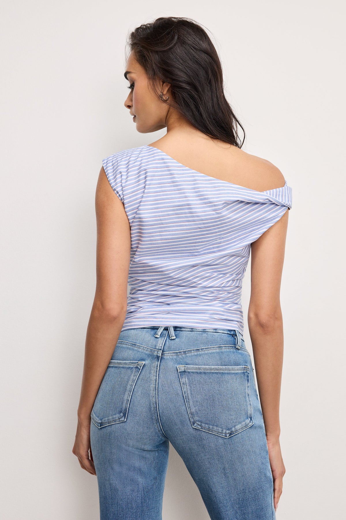Luxury POPLIN OFF SHOULDER TOP VACAY STRIPE001
