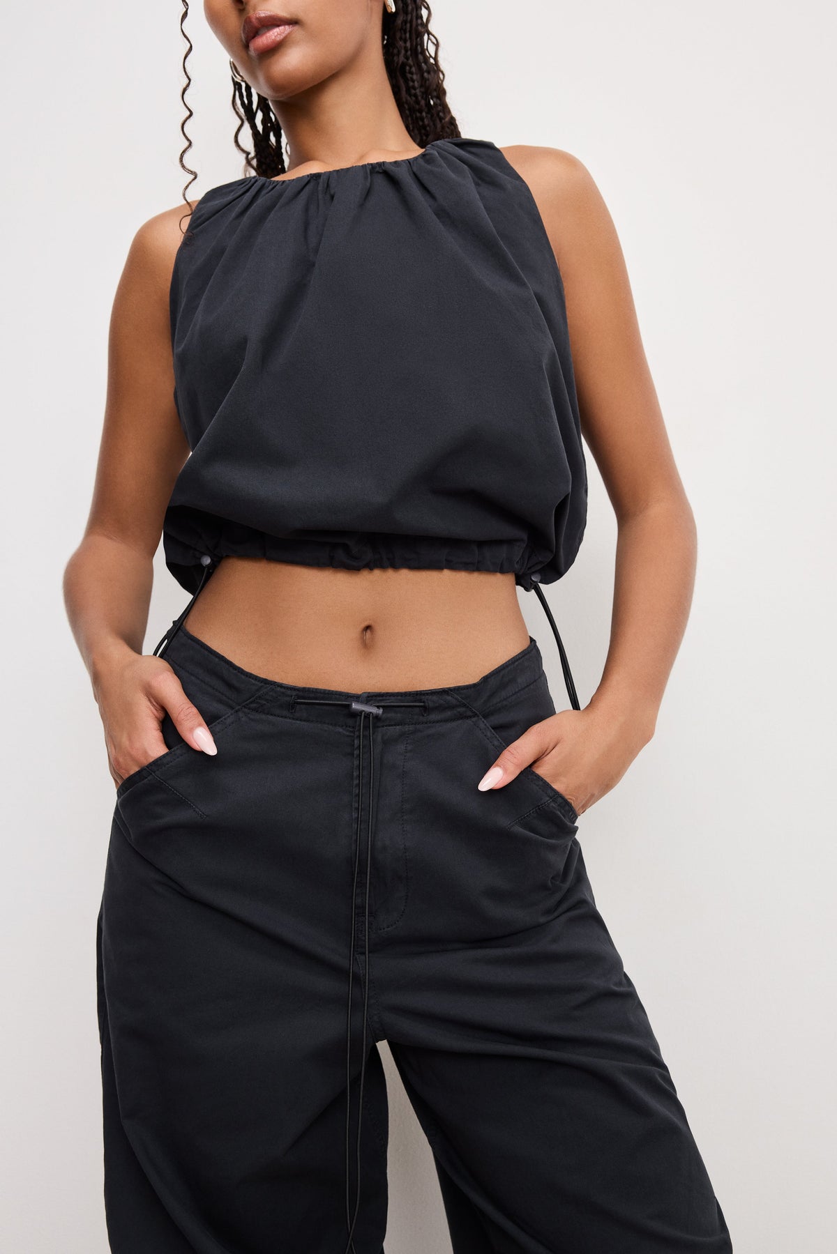Luxury TWILL PARACHUTE PANTS BLACK001