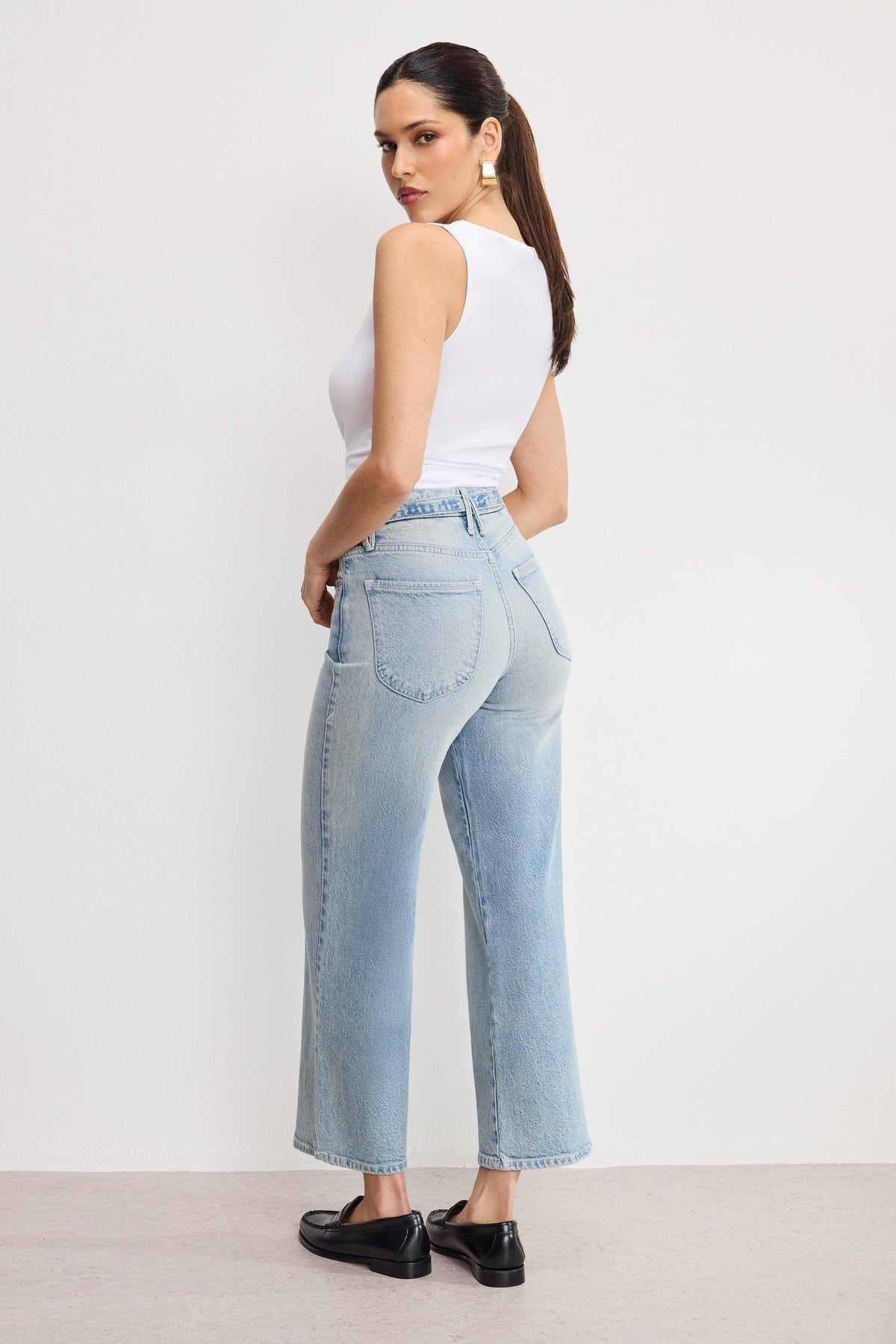 Luxury GOOD WAIST PALAZZO CROPPED JEANS INDIGO999