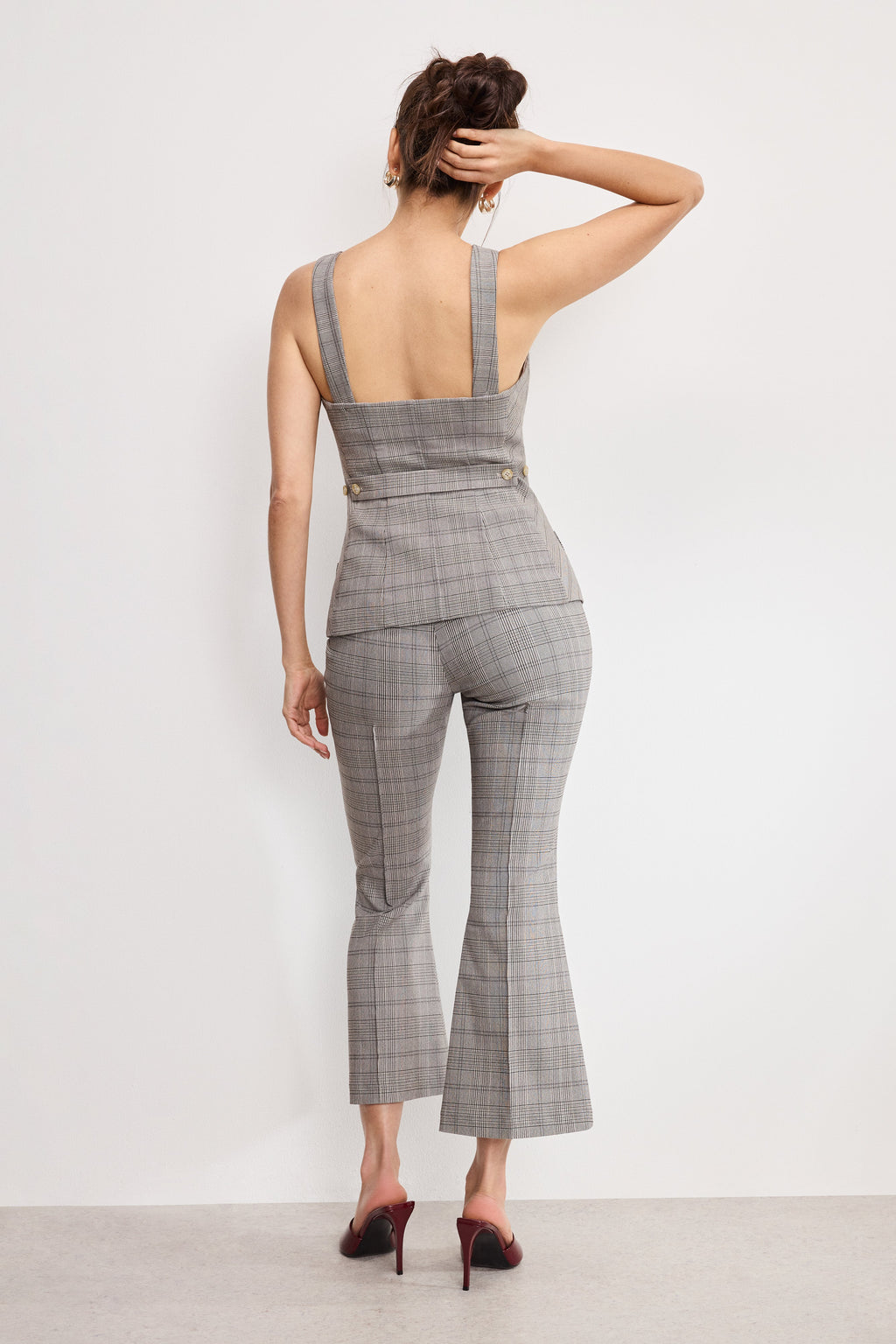 Luxury PLAID PULL ON KICK FLARE PANTS GLEN PLAID001