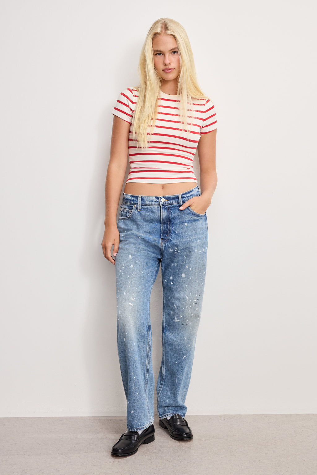Luxury SUPER STRETCH BABY TEE ECRU & CHILI WIDE STRIPE