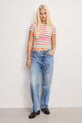 Luxury SUPER STRETCH BABY TEE ECRU & CHILI WIDE STRIPE