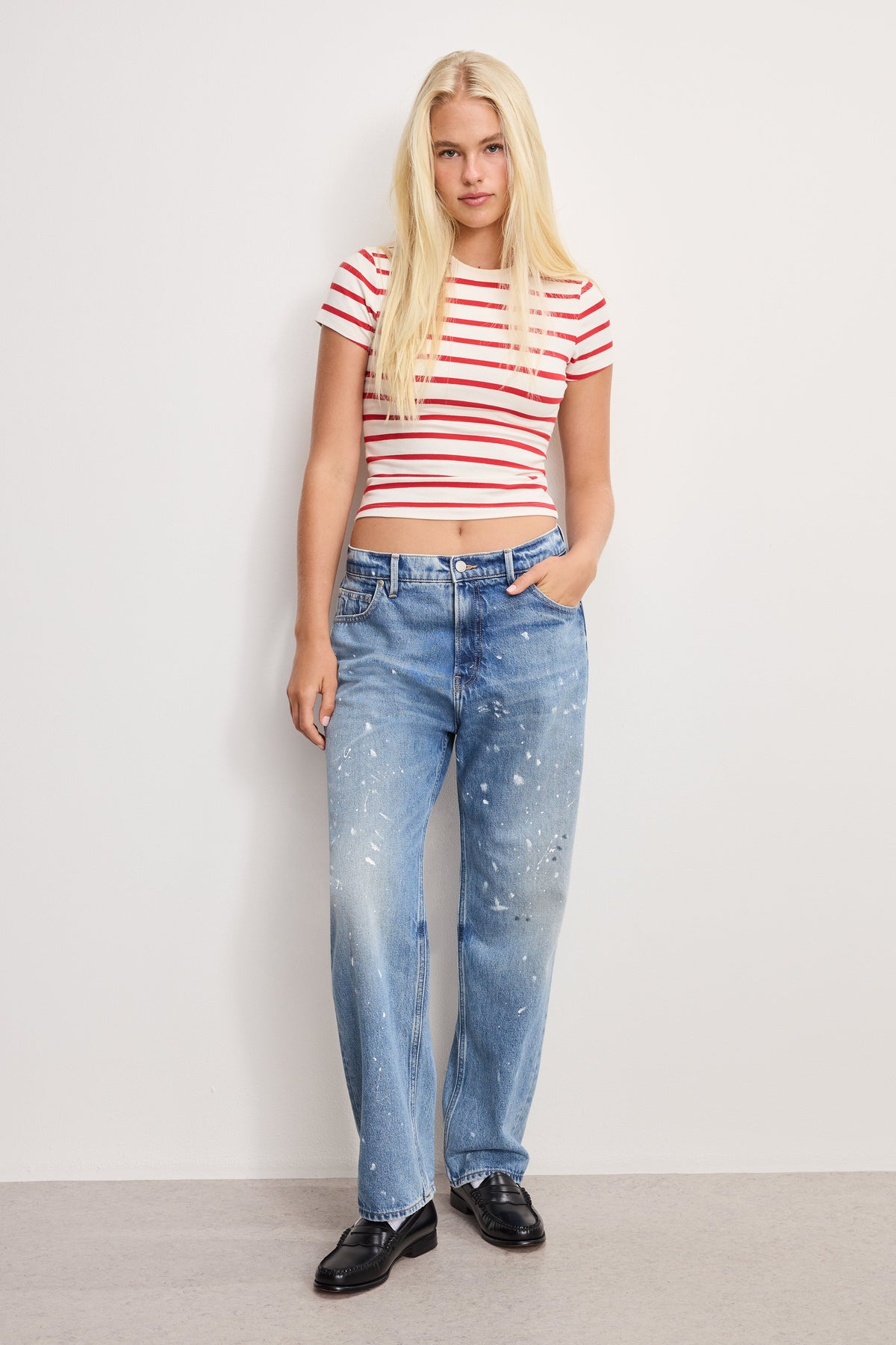 Luxury SUPER STRETCH BABY TEE ECRU & CHILI WIDE STRIPE