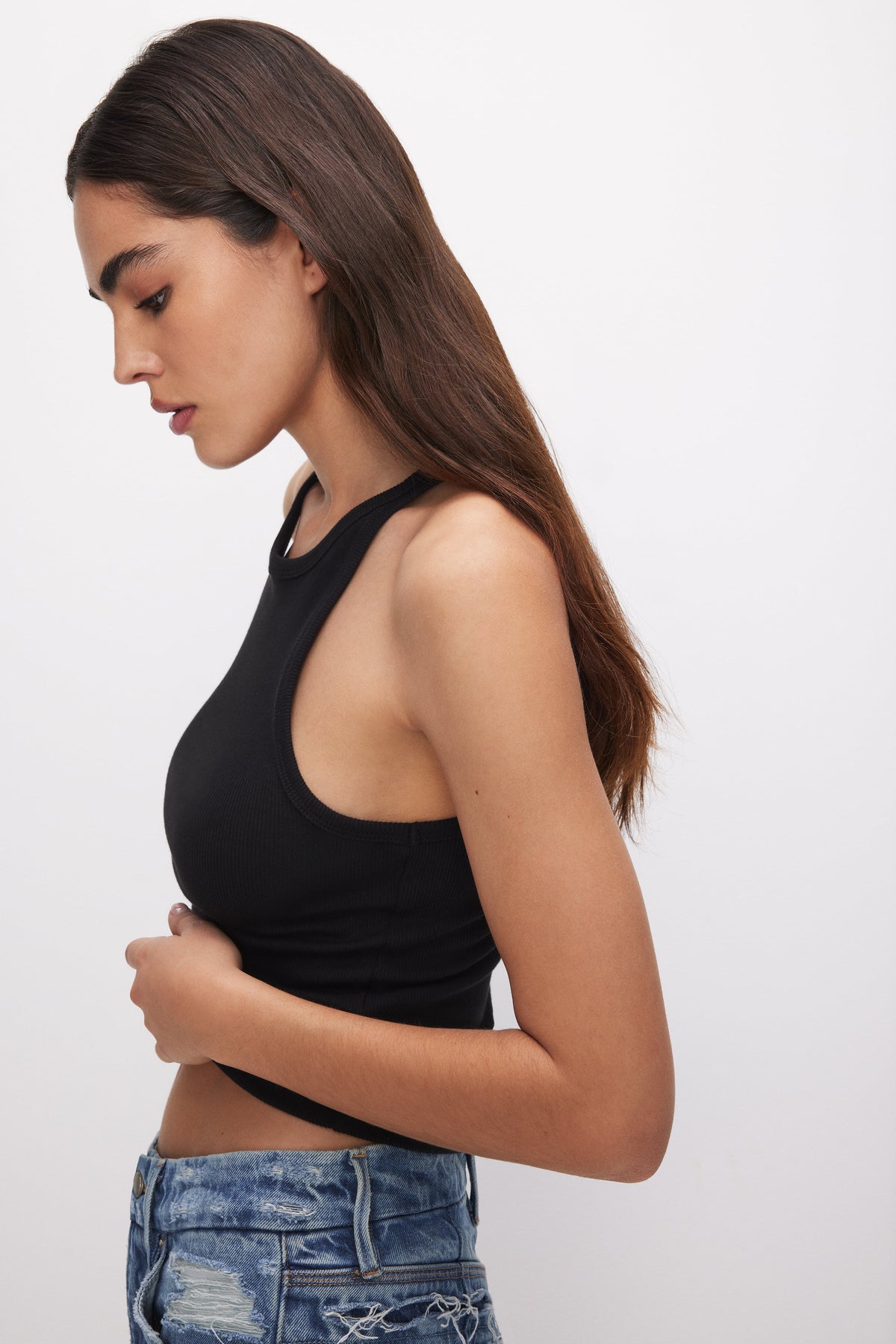 Luxury MICRO RIB CREWNECK TANK BLACK001