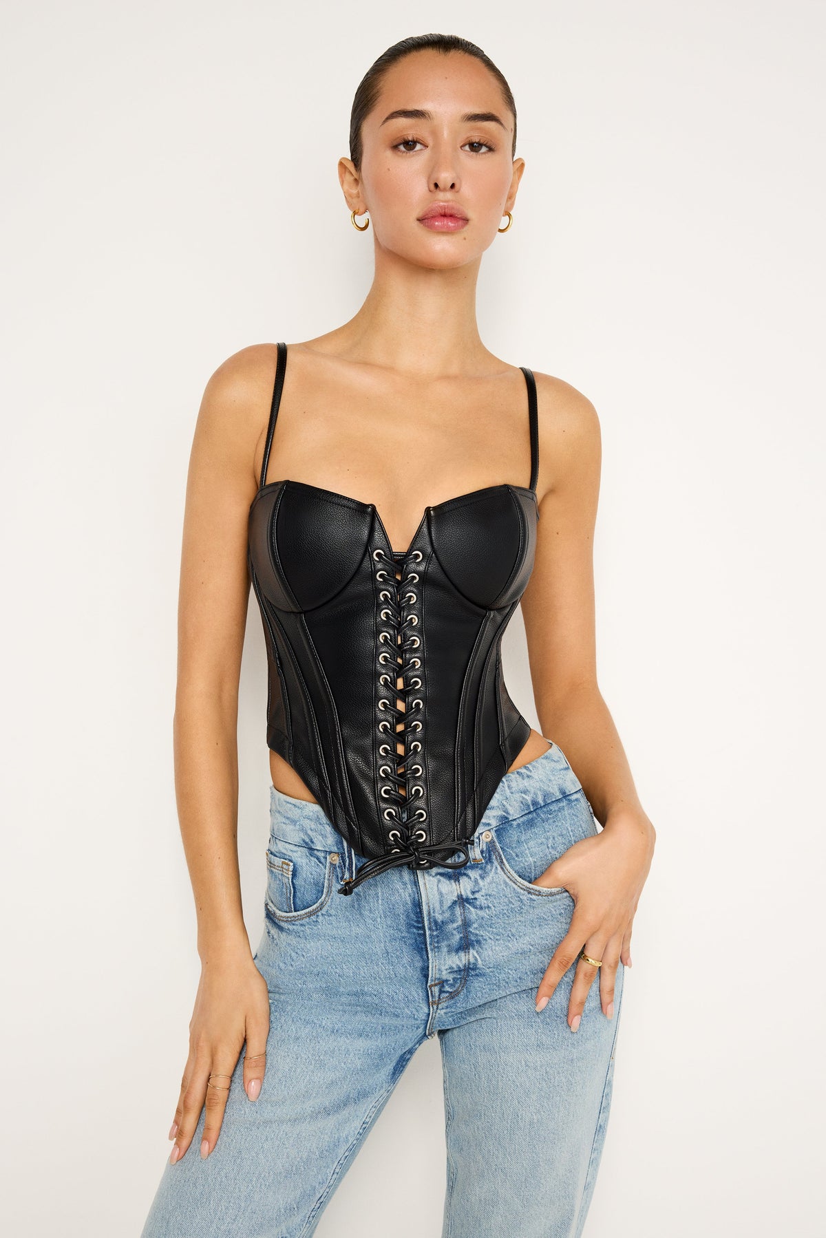 Luxury FAUX LEATHER LACE UP BUSTIER BLACK001