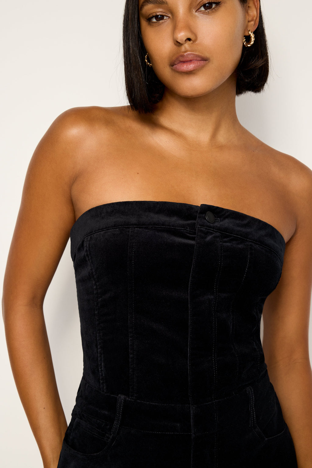 Luxury FIT FOR SUCCESS STRAPLESS VELVET JUMPSUIT BLACK001