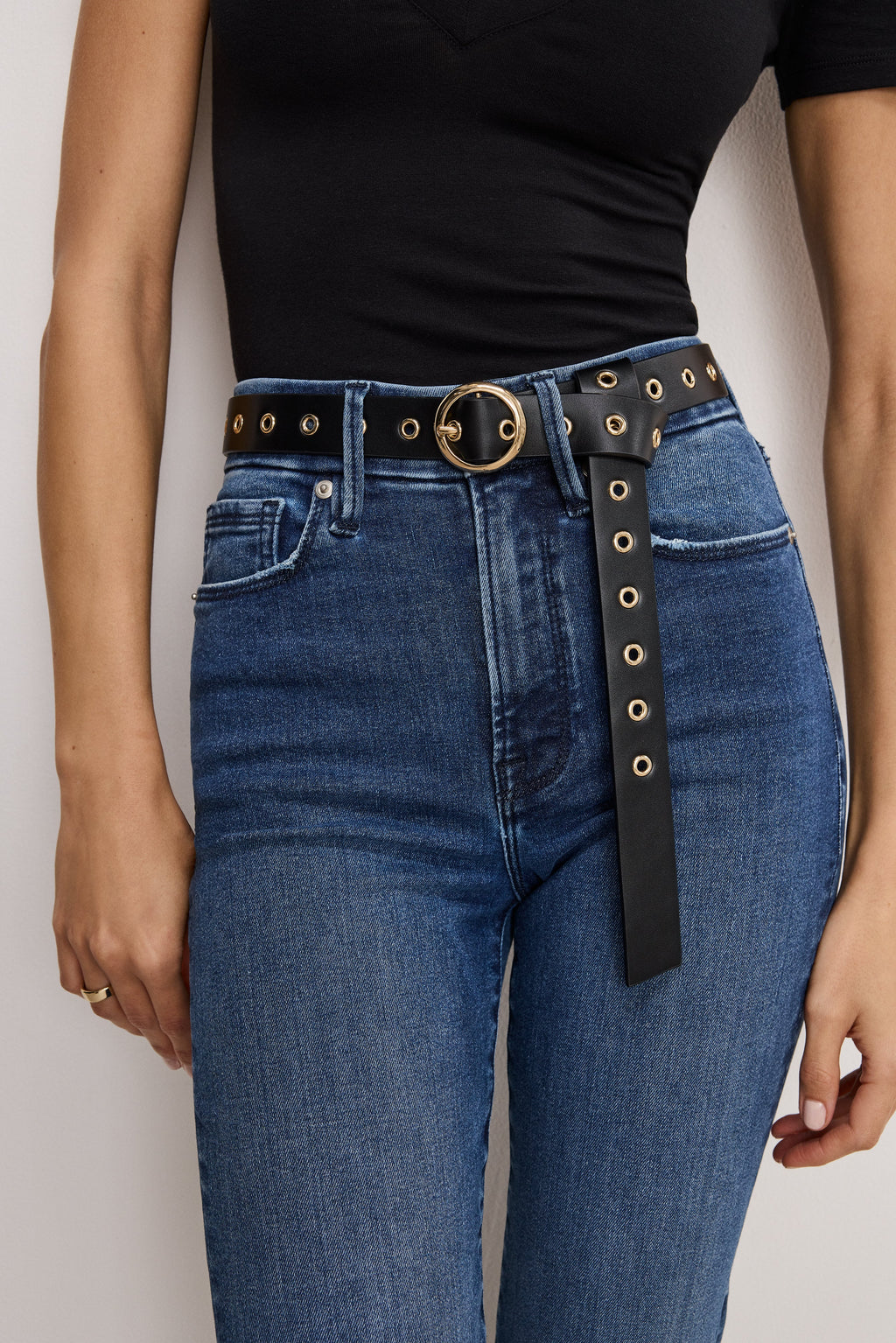 Luxury SKINNY EYELET BELT BLACK001