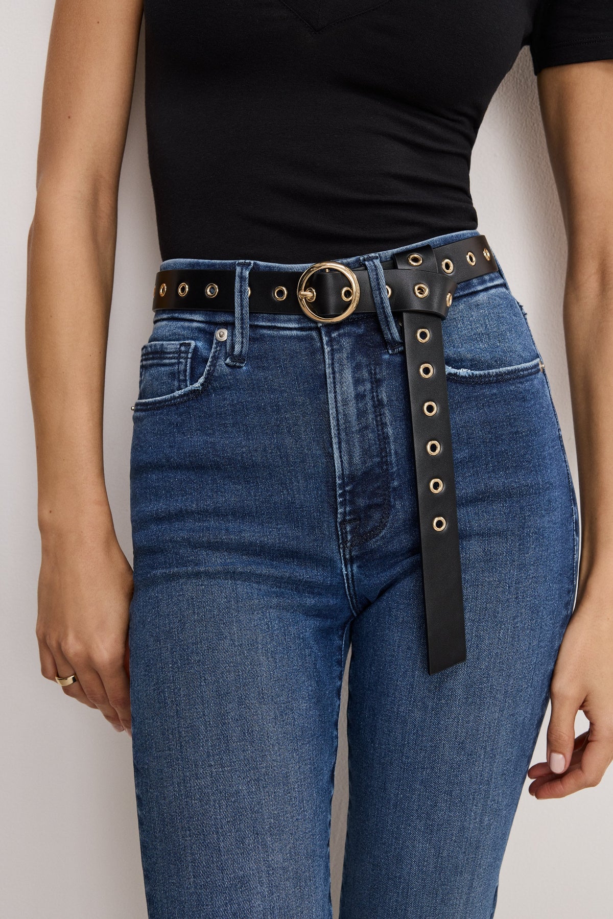 Luxury SKINNY EYELET BELT BLACK001