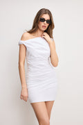 Luxury POPLIN RUCHED OFF THE SHOULDER MINI DRESS WHITE001