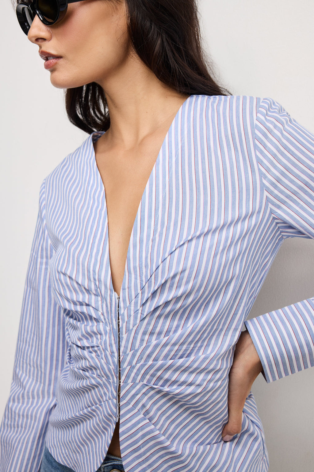 Luxury POPLIN RUCHED SHIRT VACAY STRIPE001
