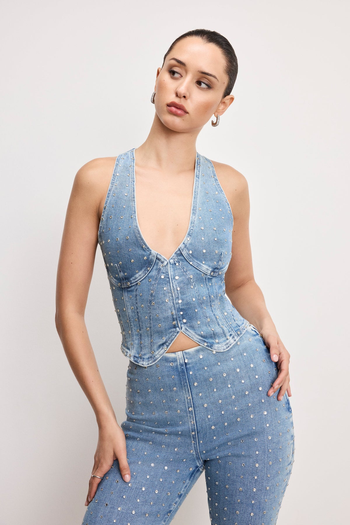 Luxury DOLLY CRYSTAL DENIM VEST INDIGO1023