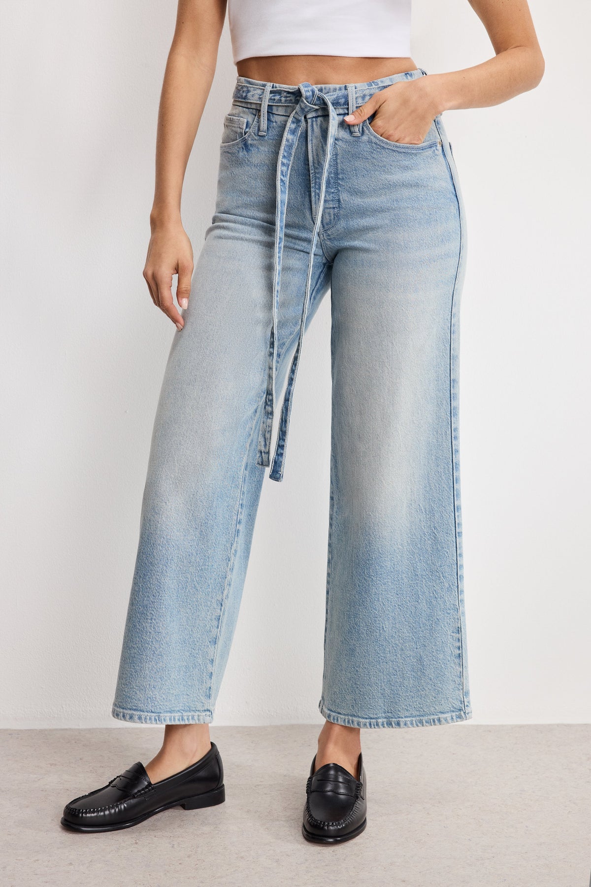 Luxury GOOD WAIST PALAZZO CROPPED JEANS INDIGO999