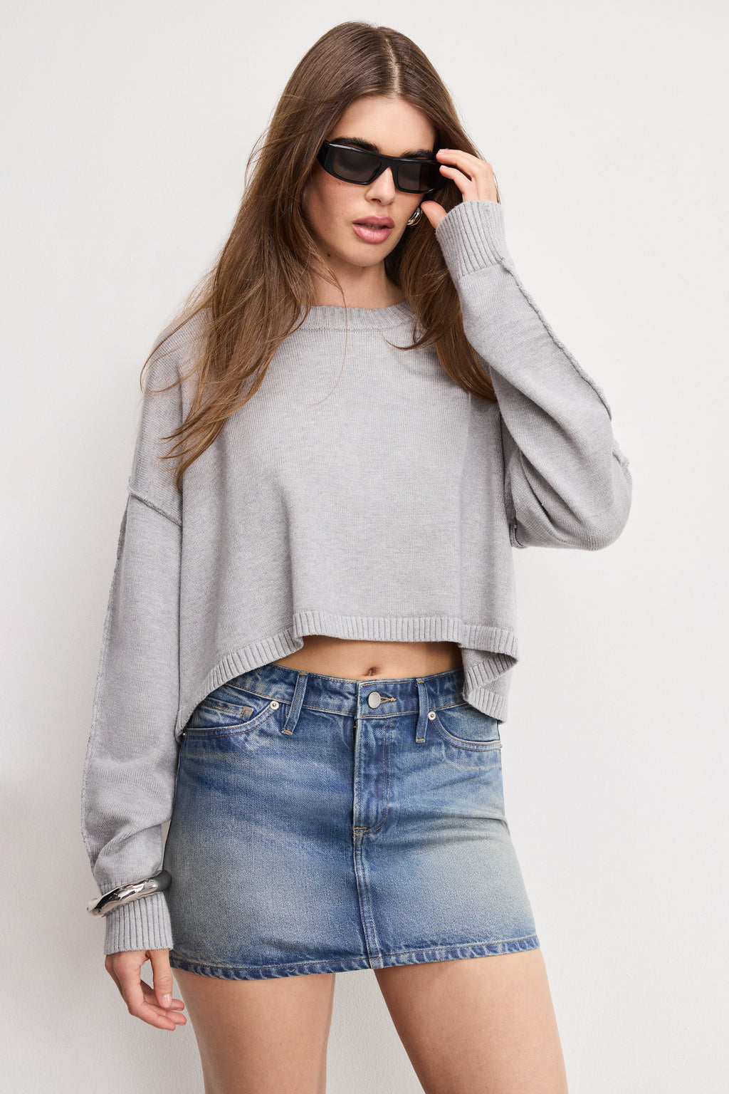 Luxury COZY KNIT CREW NECK MELANGE GREY