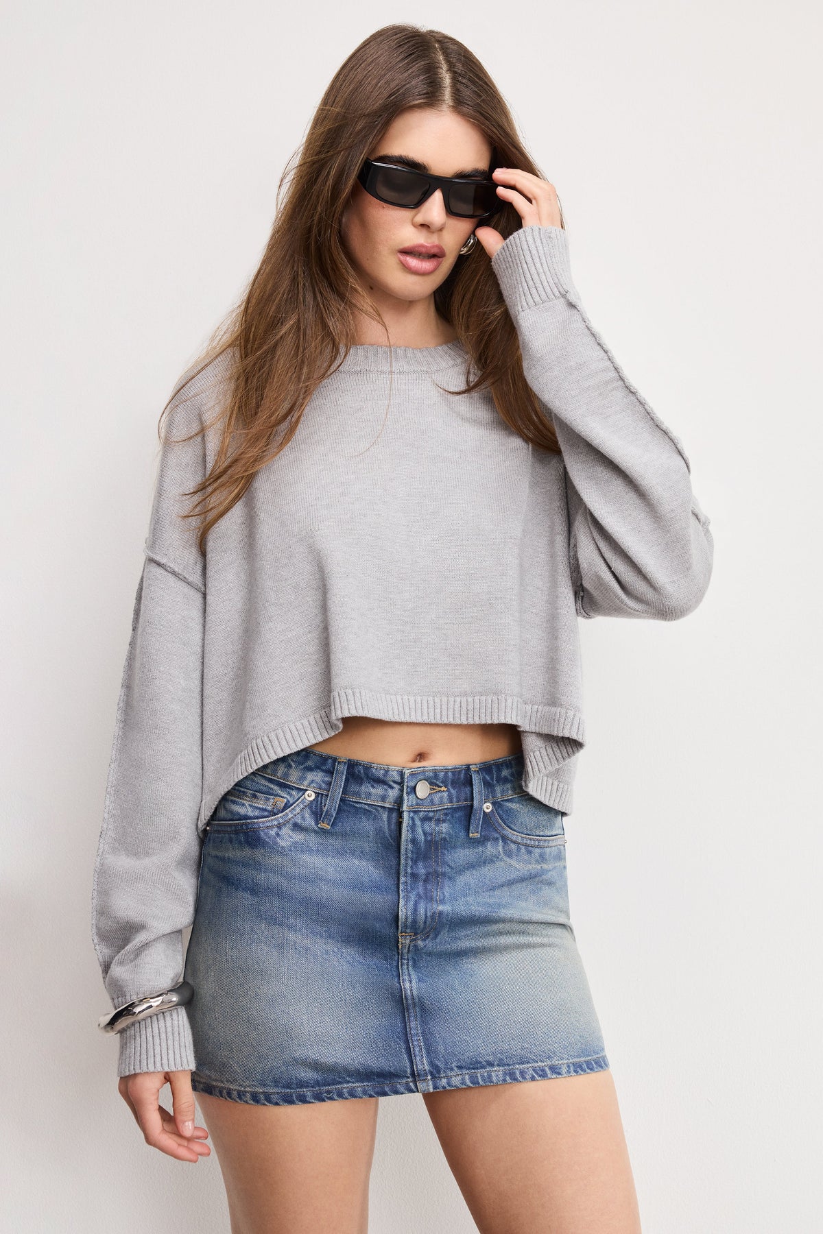Luxury COZY KNIT CREW NECK MELANGE GREY