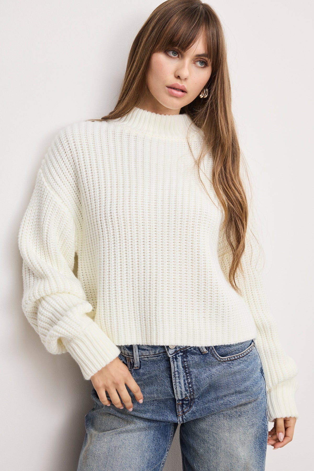 Luxury CHUNKY KNIT MOCK NECK SWEATER IVORY003