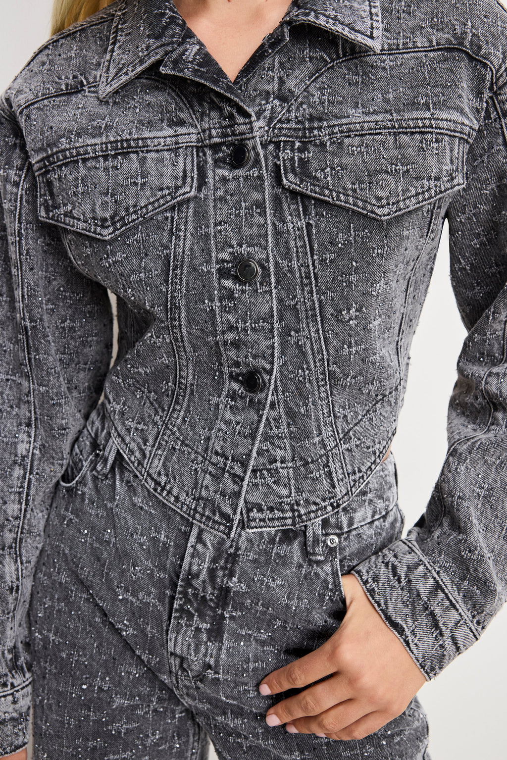 Luxury DOLLY CRYSTAL DENIM JACKET BLACK415