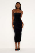 Luxury FIT FOR SUCCESS STRAPLESS VELVET DRESS BLACK001