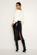 Luxury FAUX LEATHER MIDI SKIRT BLACK001