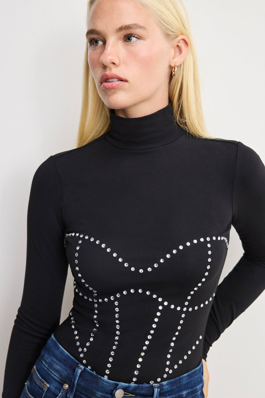 Luxury DOLLY CRYSTAL CORSET BODYSUIT BLACK001