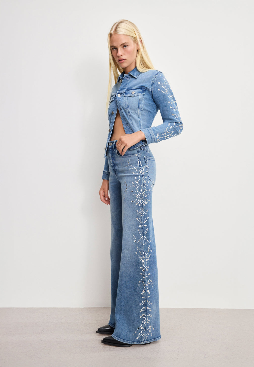 Luxury DOLLY JOLEANS CRYSTAL WIDE JEANS INDIGO1089