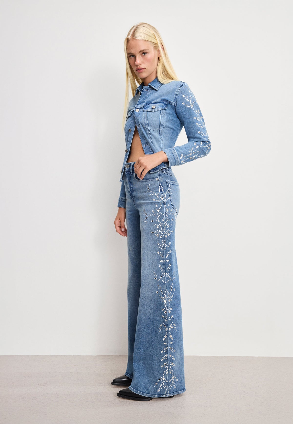 Luxury DOLLY JOLEANS CRYSTAL WIDE JEANS INDIGO1089