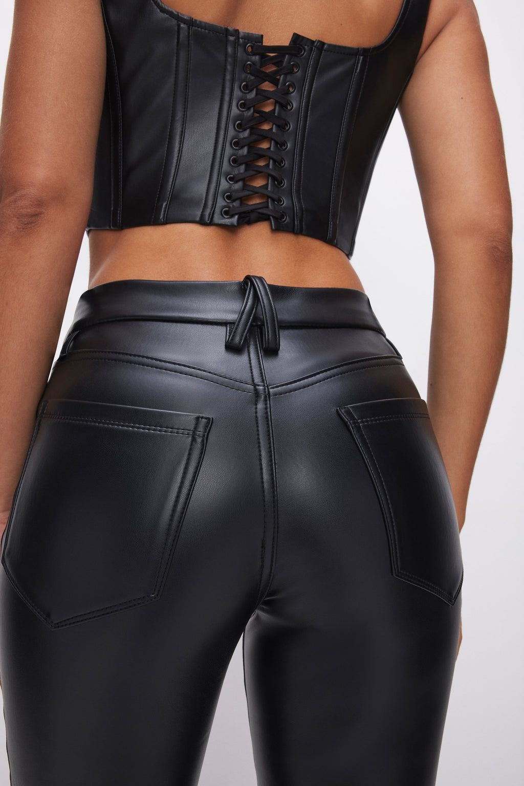 Luxury GOOD LEGS CROPPED MINI BOOT FAUX LEATHER PANTS BLACK001